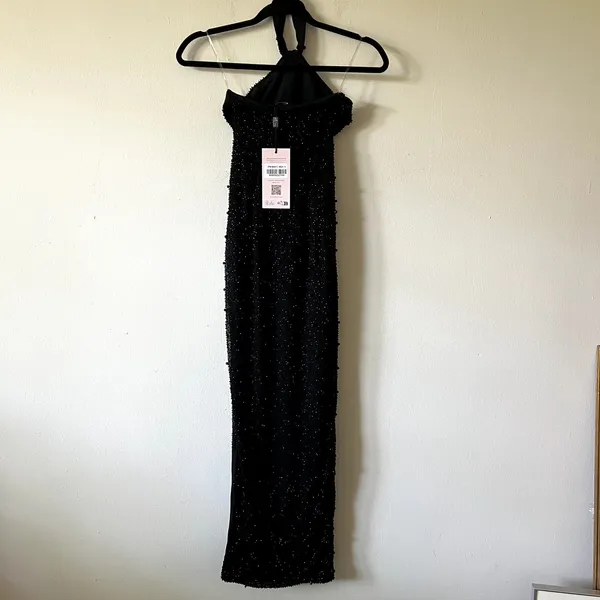 Oh Polly Positano Embellished High Neck Split Maxi Dress in Black Size 0 New - Image 10