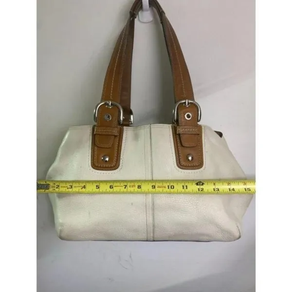 COACH Large White Brown Leather Shoulder Bag - Image 2