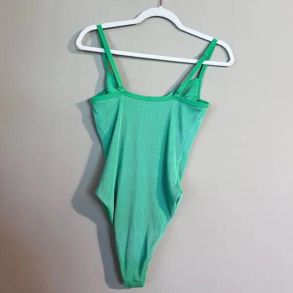 Kulani Kinis Ribbed Underwire Adjustable Strap One Piece Swimsuit Green M - Image 6