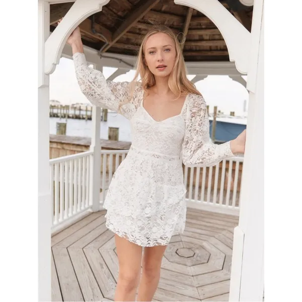 NWT LoveShackFancy Alela Lace Mini Dress‎ in True White Size 2 - Image 4