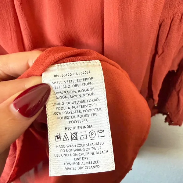 Floreat Anthropologie Ruffle Beaded‎ Blouse Top Rust Size Large - Image 3