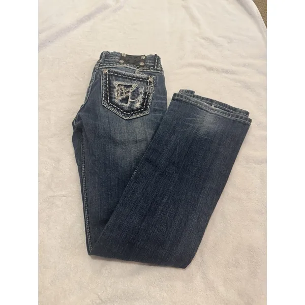 Miss Me Jeans, Women's Size 26, Blue, Denim, Gems Back Pocket, Flared - Image 13