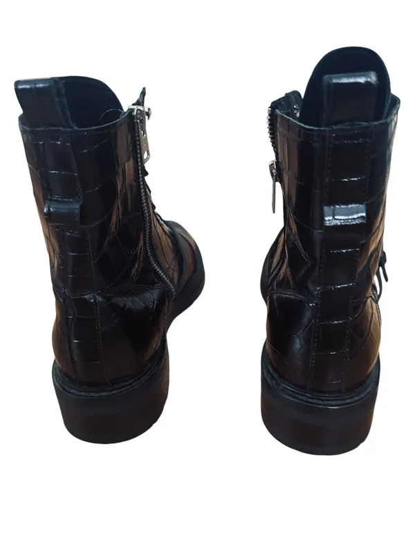 AllSaints Donita Croco Leather Combat Boots - Image 4