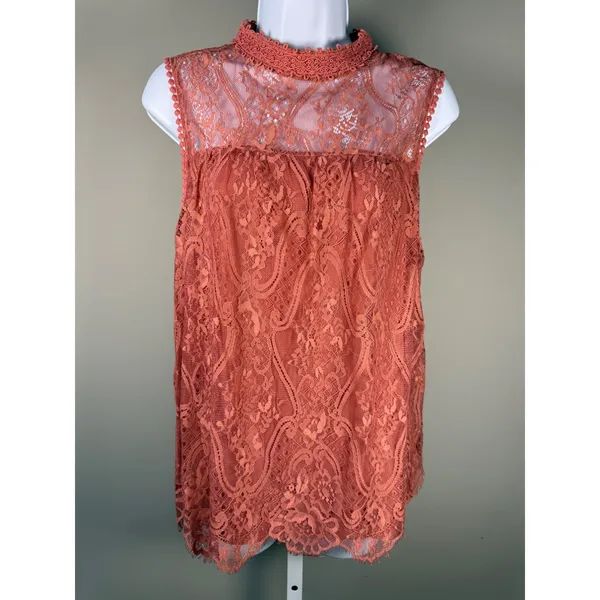 Hint of Mint Lace Mock‎ Neck Top Boho Romantic Cottagecore Blouse L - Image 2