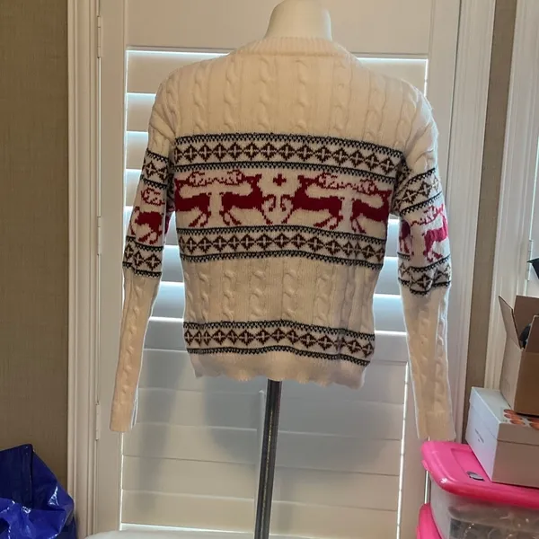 SHEIN Cream and Red Reindeer Pattern Sweater - Image 3