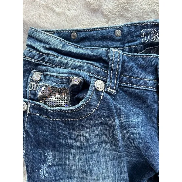 Miss Me Women's Bootcut Jeans Size 28 Blue Rhinestone Studded Flap Pocke… - Image 6