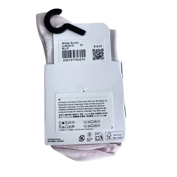 Lululemon Glitter Socks Quarter Length Blissful Pink with Silver Medium - Image 9