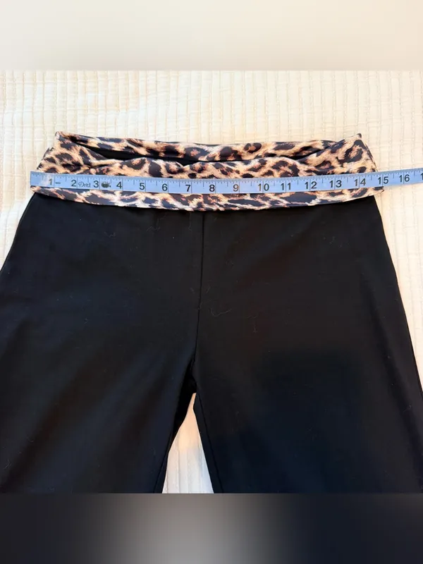 Edikted Black Wide-Leg Pants with Leopard Fold-Over Waist - Image 6