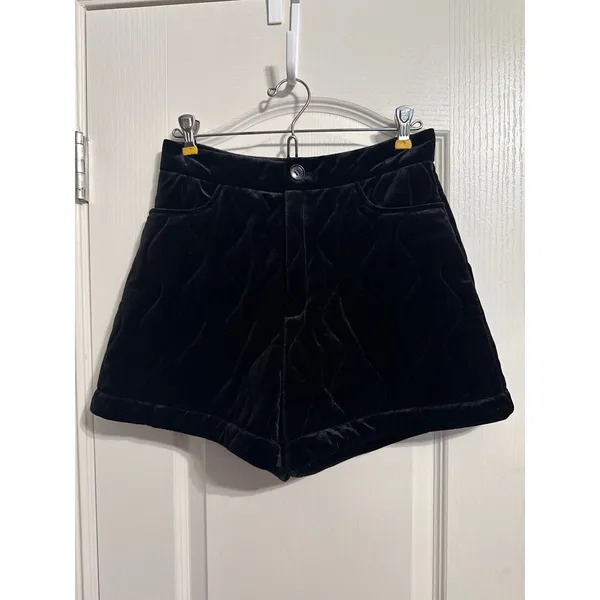& Other Stories High Waist Quilted Velvet Shorts Coquette Dark‎ Academia Preppy - Image 3