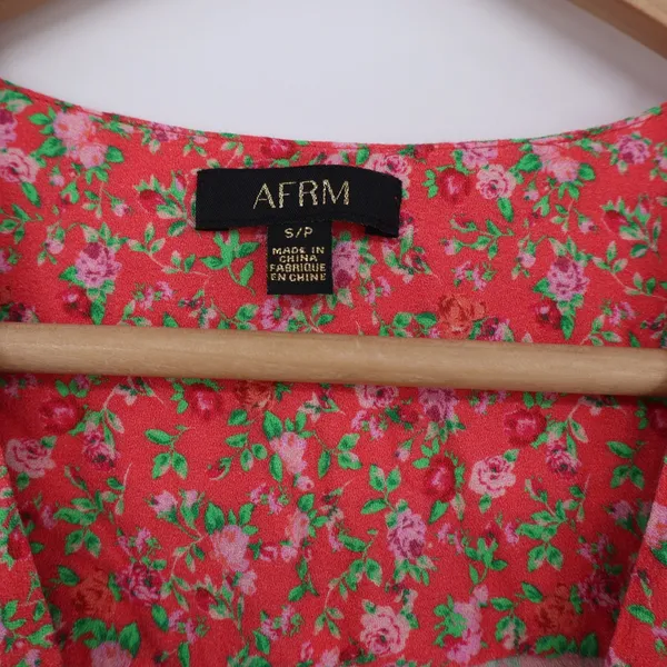AFRM Bodysuit Womens S Red Floral Puff Ruched Long Sleeve - Image 2