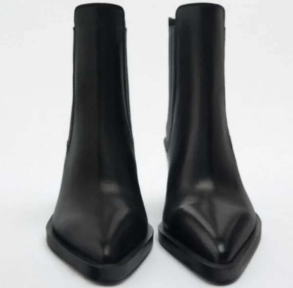 ZARA genuine leather cowboy western black ankle boots - Image 2