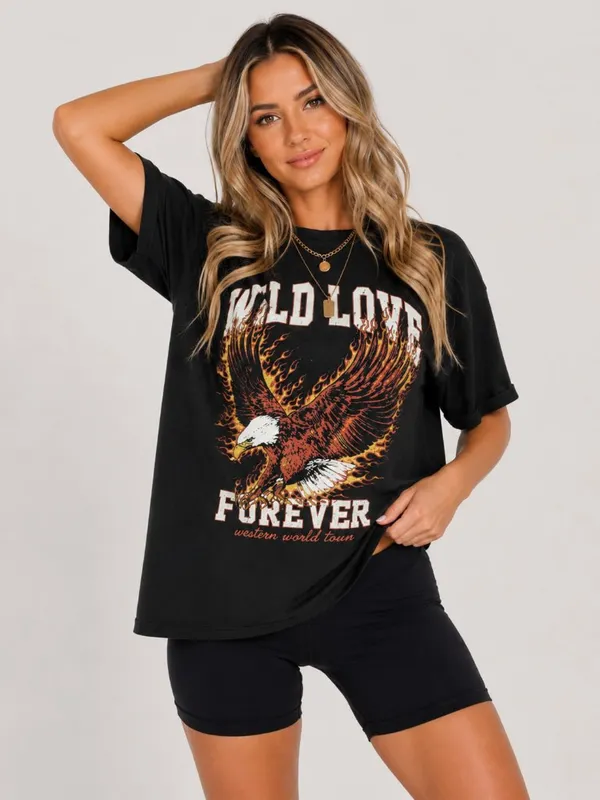 Wild Love Forever Eagle Graphic Tee Black Oversized NWT Size L - Image 2