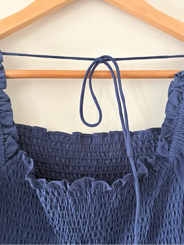 Hill House Home Jewel Jammy Top Navy Blue Smocked Peplum Puff Sleeve Size M - Image 9