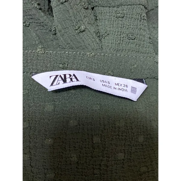 Zara Green Swiss Dots Ruffle V Neck Long Sleeve Button Up Shirt Blouse Top Sz S - Image 5