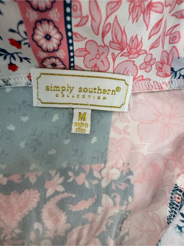 Simply Southern Patchwork Short Pajama Set - Pink, Teal & Cream - Image 13