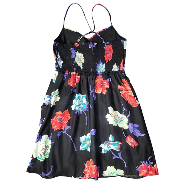 American Eagle Sweetheart Neckline Black Floral‎ Smocked Back Strappy Dress, M - Image 4
