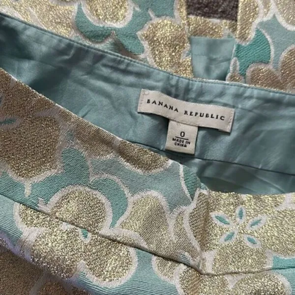 Antonio Melanie Pencil Skirt Women's Size 0 Teal Gold Floral Brocade - Image 6