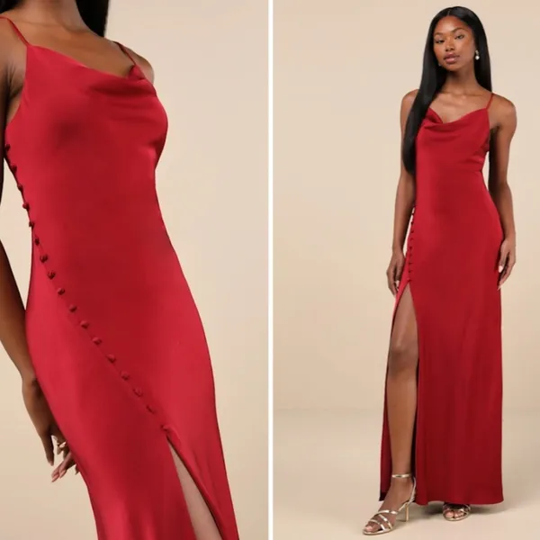 LULU's Sexy Prom Wedding Bridesmaid Satin Elegant Sophisticated Maxi Dress - Image 2