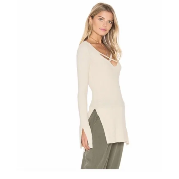 Free People Criss Cross Front Longline Tunic Sweater oatmeal‎ cream XS … - Image 2
