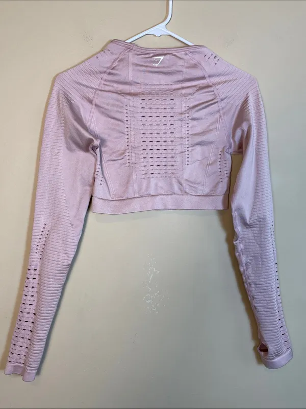 Gymshark Women’s Seamless Cut Out Pink Workout Long Sleeve Crop Top - Image 4
