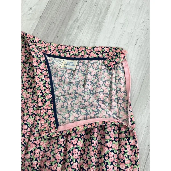 Susan Bristol Components Vintage Pleated Floral Skirt Rayon USA 8 Cottagecore Prairie Pink - Image 5
