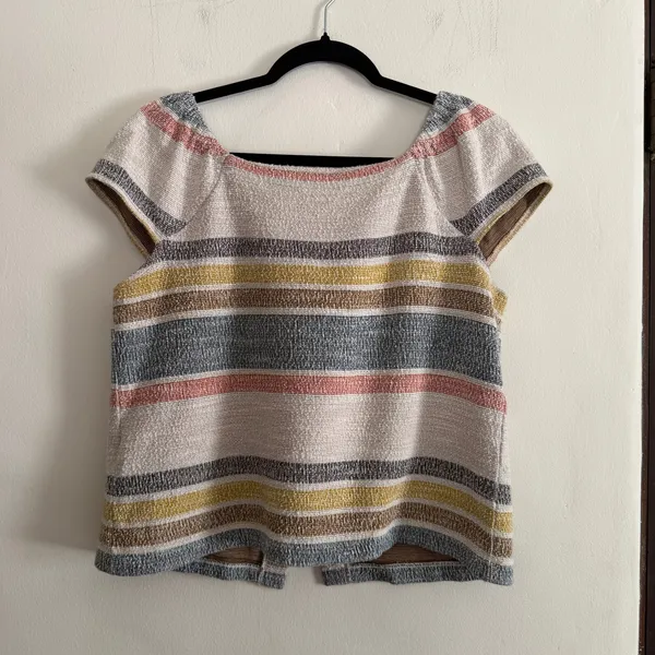 MADEWELL | Texture and Thread | Nubby Knit Striped Button down Boho Top | Medium - Image 6