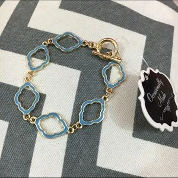 Occasionally Made Moroccan Quatrefoil Teal Goldtone Bracelet NEW NWT‎ - Image 2
