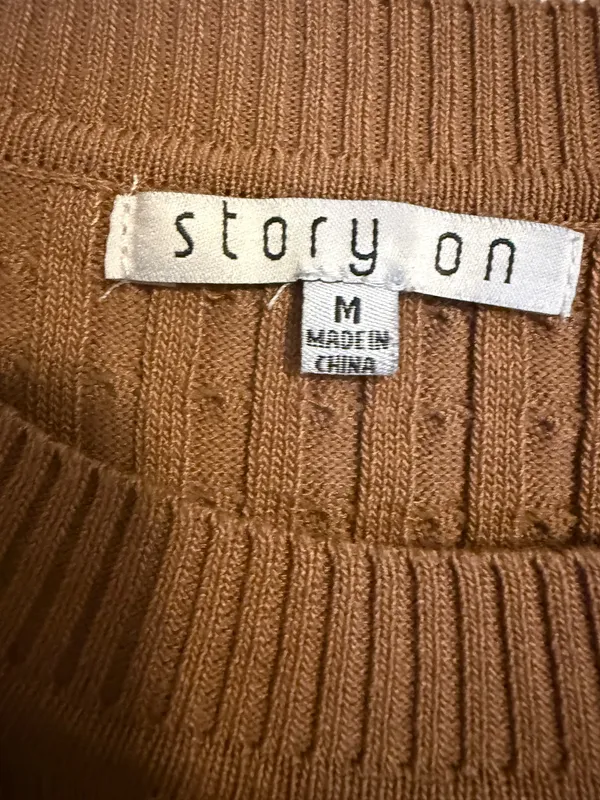Story On Camel Brown Cable-Knit Sweater Dress Size Medium - Image 2
