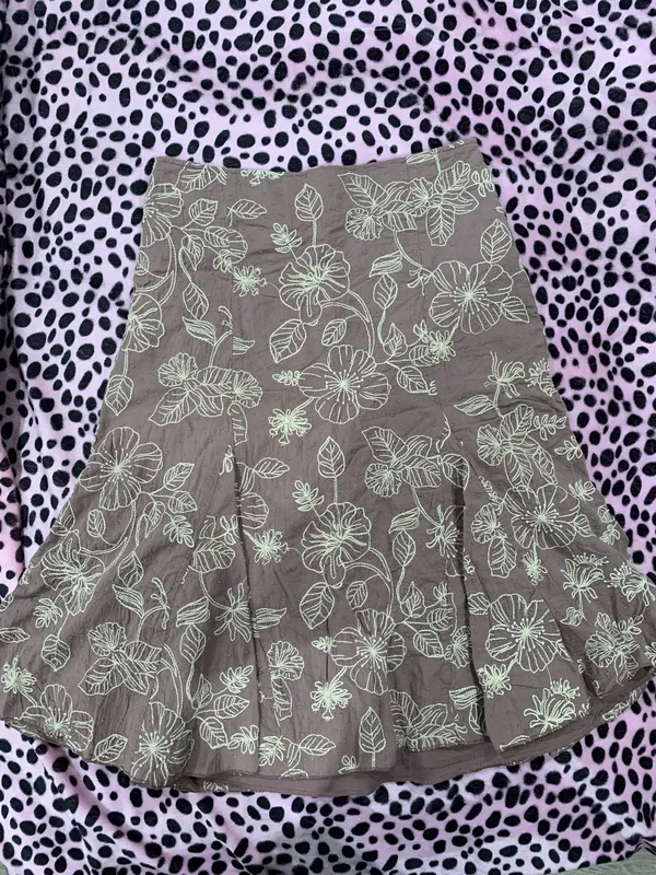 Tan Embroidered Midi Skirt - Image 2