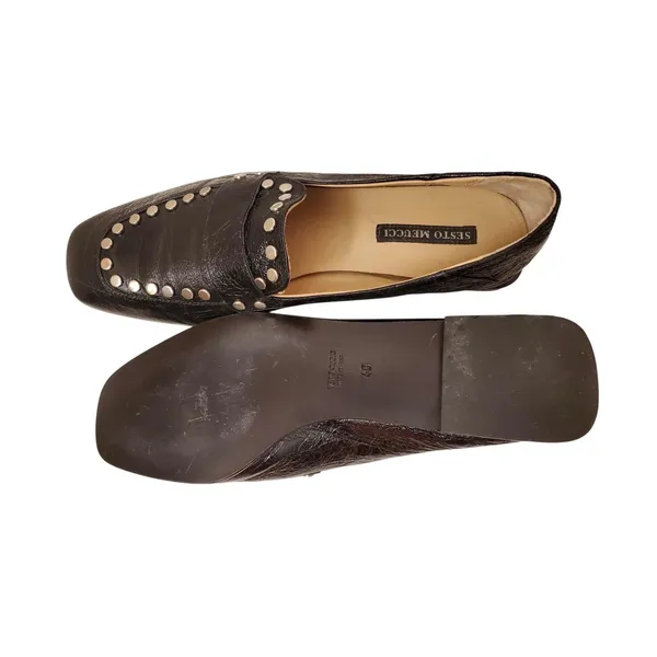 Sesto Meucci Black Leather Studded‎ Loafer Flats Womens Size 40 European - Image 2