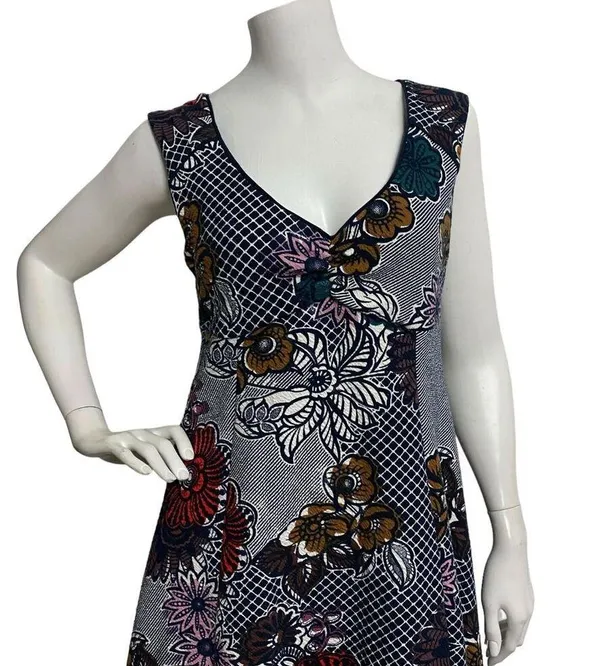 Maeve Dress Size M Navy Blue White Floral Empire Waist Sleeveless Fit & Flare - Image 5