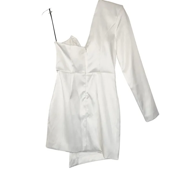 NBD White Satin One Shoulder Long Sleeve Mini Dress Asymmetrical Bridal Sz S NEW - Image 6