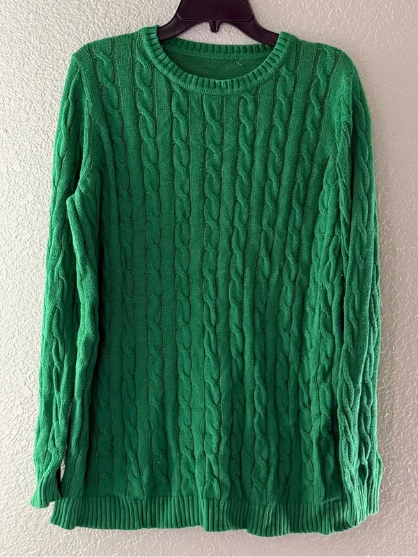 Cable Knit Crewneck Sweater Green Size L - Image 3