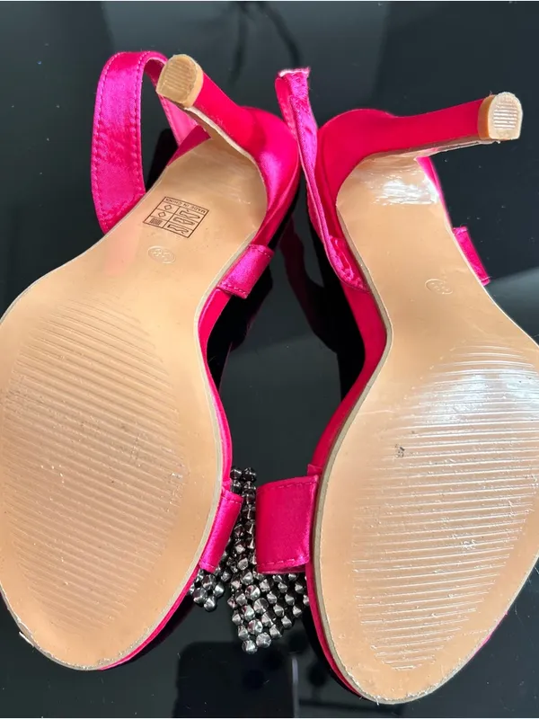 Women’s Hot Pink Satin Slingback Sandals with Crystal Bow - Image 4