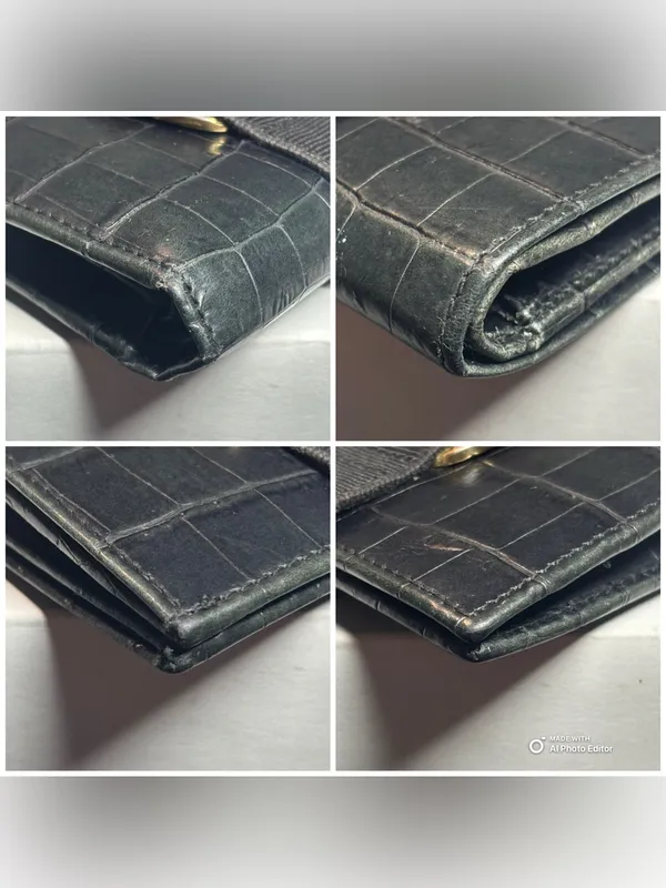 Ferragamo Vintage Vara Bow Wallet Croc Embossed Black Leather Compact Bifold - Image 13