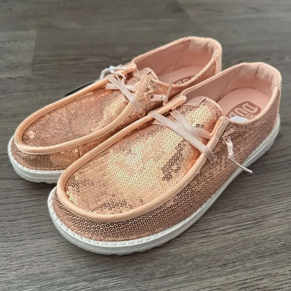 Hey Dude Wendy Disco Sequin Blush Shoes Women's 10 Rose Gold Pink Sparkle NWT - Image 5