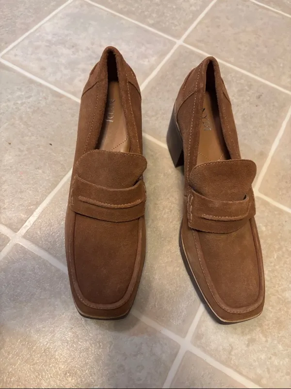 NYDJ Brown Suede Block Heel Penny Leather Loafers - Image 6