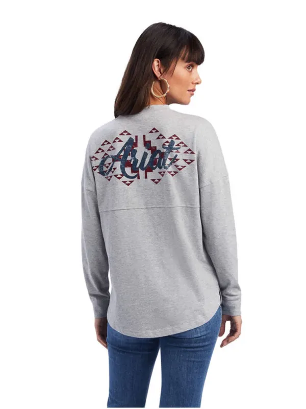 Ariat REAL Women’s Medium Oversized Fit Gray Long Sleeve Graphic Shirt - Image 2
