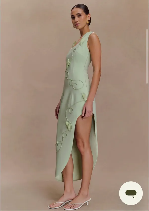 Meshki Virginia Suiting Embroidered Midi Dress in sage green - Image 3