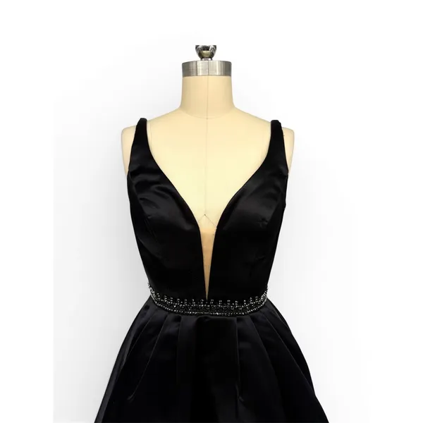 NWT Sherri‎ Hill 50495 Black Satin Fit & Flare Dress Size 4 Beaded Waist - Image 4