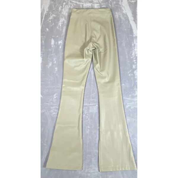 Flare Pants Womens Size 0 Tan Y2K Faux Leather Hippie Festival Zip Rocker‎ Gypsy - Image 3