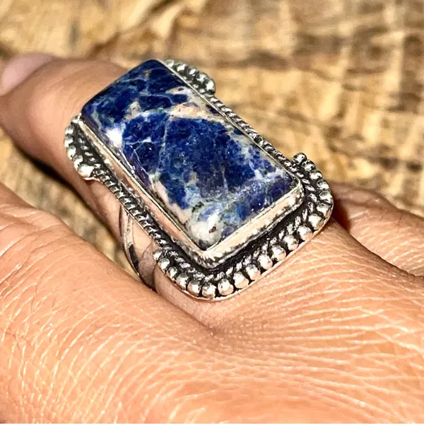 Navy Sodalite Ring Size 6 3/4 Blue - Image 7