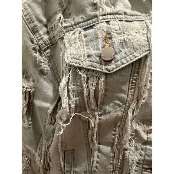 True Religion Women's Distressed Denim Jacket Blue Size M Casual Button Front - Image 2