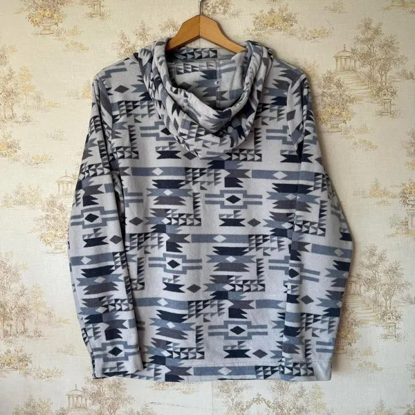 KAVU Bella Coola Fleece Pullover Hoodie Gray Southwestern Gorpcore Granola Girl - Image 2