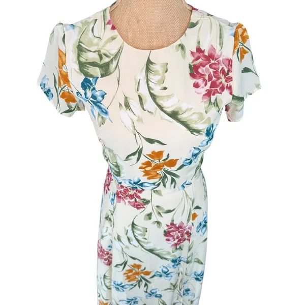 Lulus XS Floral Midi Dress Tie Back Slit Tropical Summer‎ Vacation - Image 5