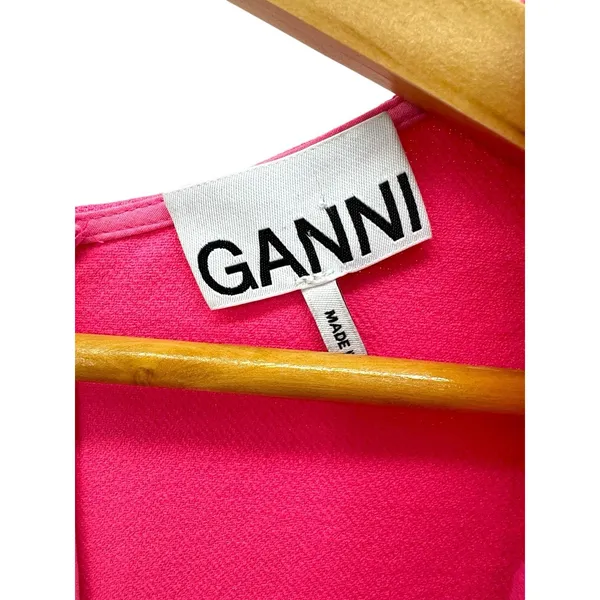 GANNI Hot Pink Mini Dress V-Neck Short Sleeve A-Line Scandi Chic Size 38 US‎ 6 - Image 4