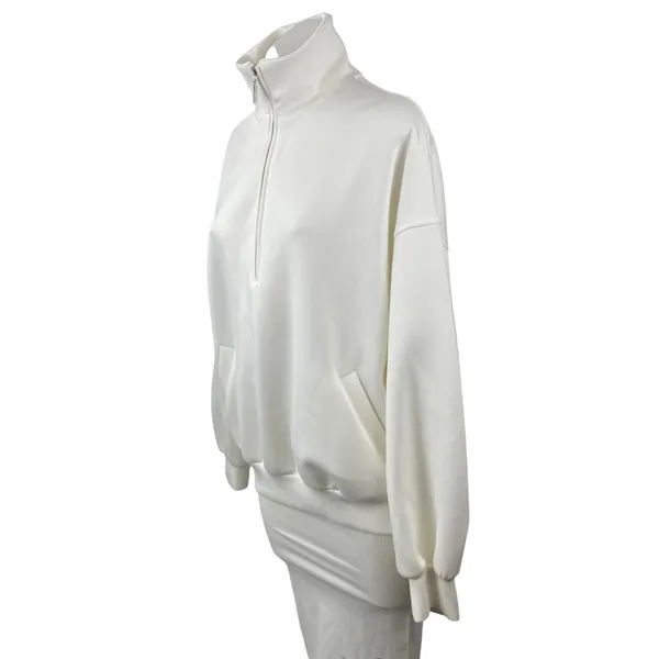 Commense Women's White Quarter Zip High Neck Long Sleeve Sweater Sweatshirt Sz S - Image 3