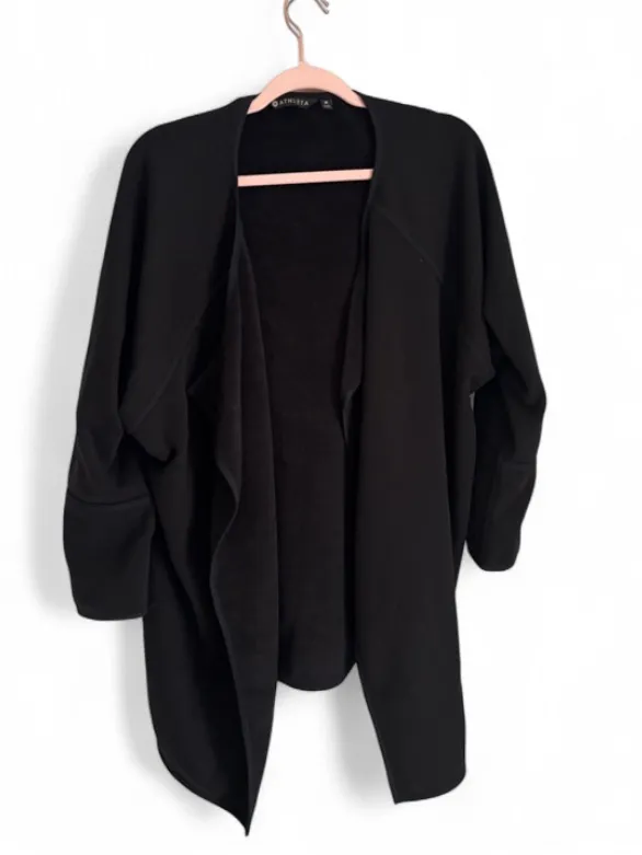 Athleta Cozy Karma Black Draped Open Front Cardigan Fleece Lined Sz M Casual - Image 2