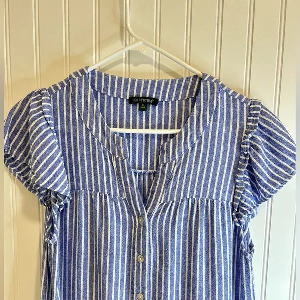 For Cynthia Striped Blue Midi Dress size S.55% LINEN 45% VISCOSE - Image 2