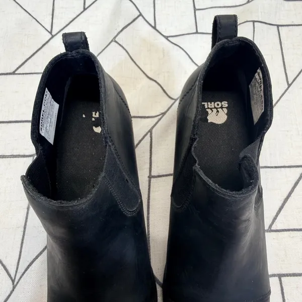 Sorel Evie Chelsea Boots Size 10 Black Leather Wedge Cap Toe NL4925-010 SEE PICS - Image 8